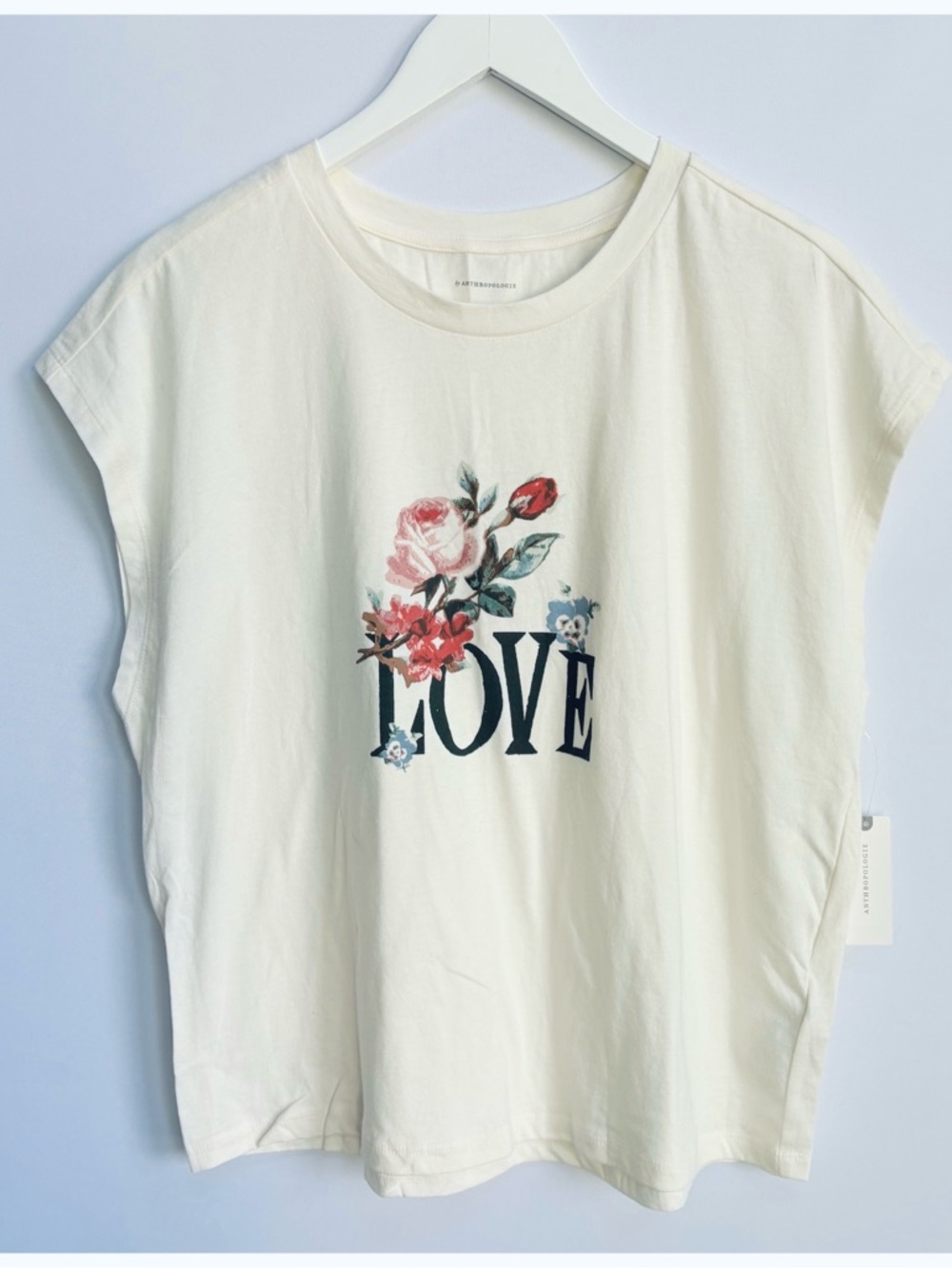 NWT Anthropologie Rose Love print Graphic Cotton Muscle Tee, M - Picture 7 of 14
